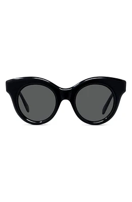 Loewe Curvy 49mm Small Round Sunglasses in Shiny Black /Smoke at Nordstrom