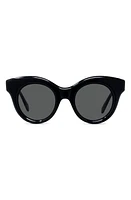 Loewe Curvy 49mm Small Round Sunglasses in Shiny Black /Smoke at Nordstrom