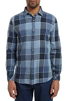 Mavi Jeans Check Brushed Twill Snap-Up Shirt Indigo at Nordstrom,