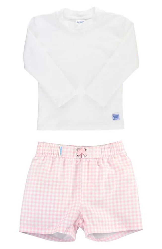 RuggedButts Long Sleeve Two-Piece Rashguard Swimsuit Pink Gingham at Nordstrom,