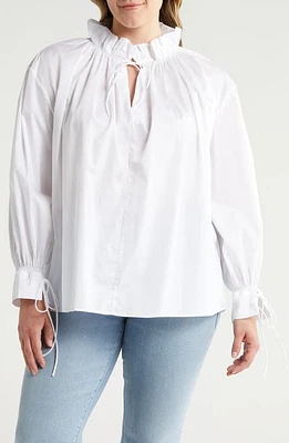 HARSHMAN Tie Neck Poplin Top White at Nordstrom,