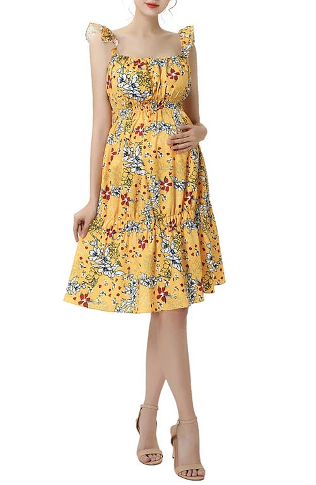 Kimi and Kai Jamie Floral Ruffle Strap Maternity Sundress Yellow at Nordstrom,