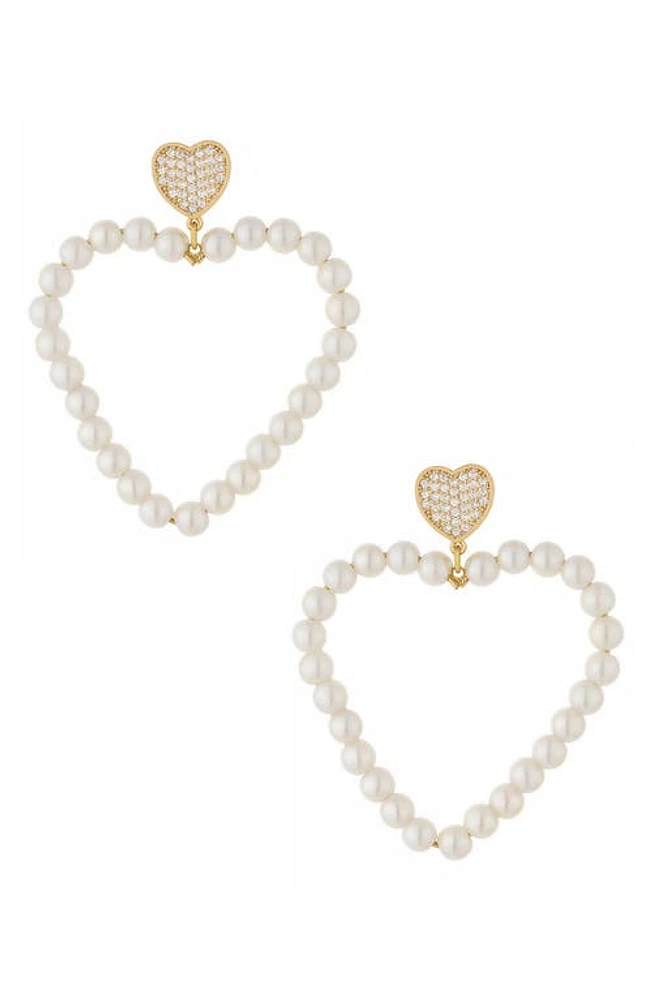 Ettika Big Heart Imitation Pearl Drop Earrings in Gold at Nordstrom