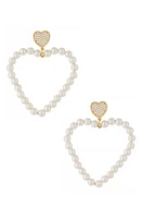 Ettika Big Heart Imitation Pearl Drop Earrings in Gold at Nordstrom