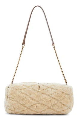 Saint Laurent Small Sade Quilted Genuine Shearling Tube Bag in Natural Beige/Dark Cigar at Nordstrom