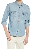 Billy Reid Distressed Denim Slim Fit Western Shirt in Denim Wash at Nordstrom, Size Medium