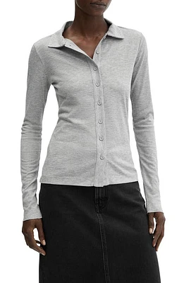 MANGO Polo Long Sleeve Rib Top in Grey at Nordstrom, Size 2