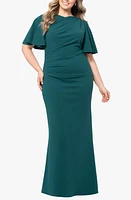 Betsy & Adam Flutter Sleeve Scuba Crepe Gown Azure at Nordstrom,