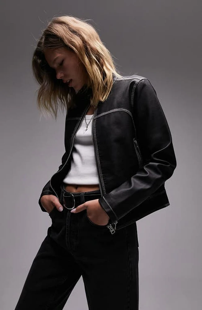 Topshop Faux Leather Jacket in Black at Nordstrom, Size Small