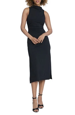 Maggy London Funnel Neck Sleeveless Midi Dress Black at Nordstrom,