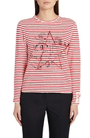 Golden Goose Embroidered Star Stripe Cotton & Linen T-Shirt in Ecru/Tango Red at Nordstrom, Size X-Small