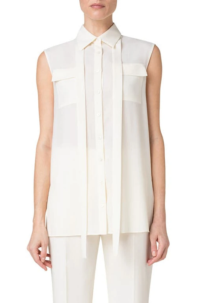 Akris Pleat Back Cool Wool Blend Blouse 011-Ecru at Nordstrom,