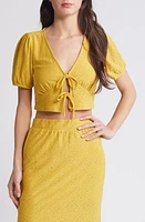 SOMETHING NEW Anne Eyelet Tie Front Crop Top Spicy Mustard at Nordstrom,