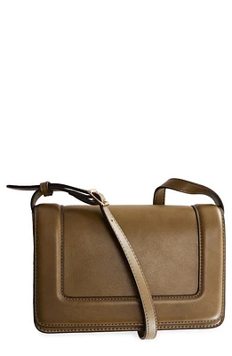 MANGO Faux Leather Flap Shoulder Bag in Khaki at Nordstrom