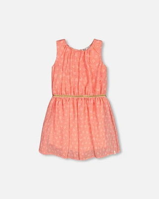 Deux Par Deux Girl's Heart Jacquard Chiffon Dress Coral at Nordstrom