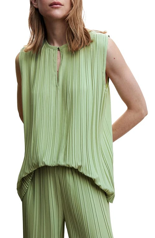 MANGO Pleated Keyhole Blouse Green at Nordstrom,