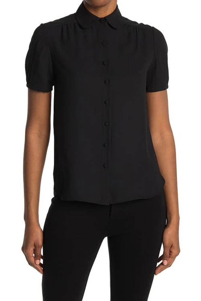 Anne Klein Peter Pan Shirred Collar Blouse Blk at Nordstrom,