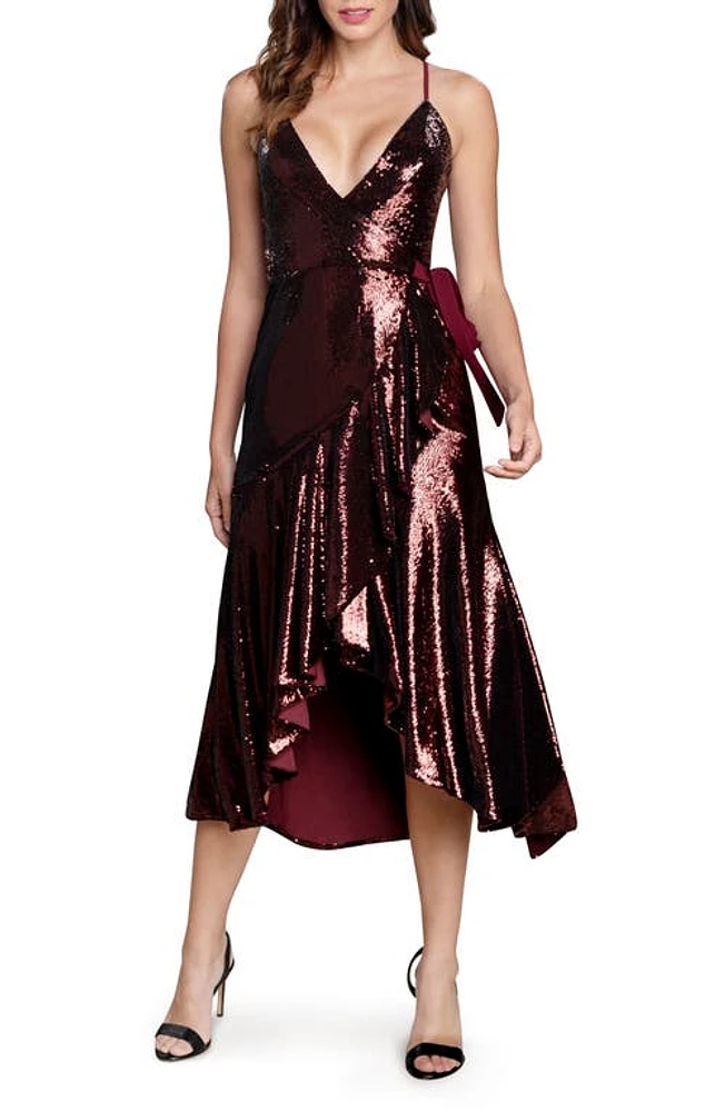 Dress the Population Ulla Sequin Wrap Dress in Port at Nordstrom, Size Medium