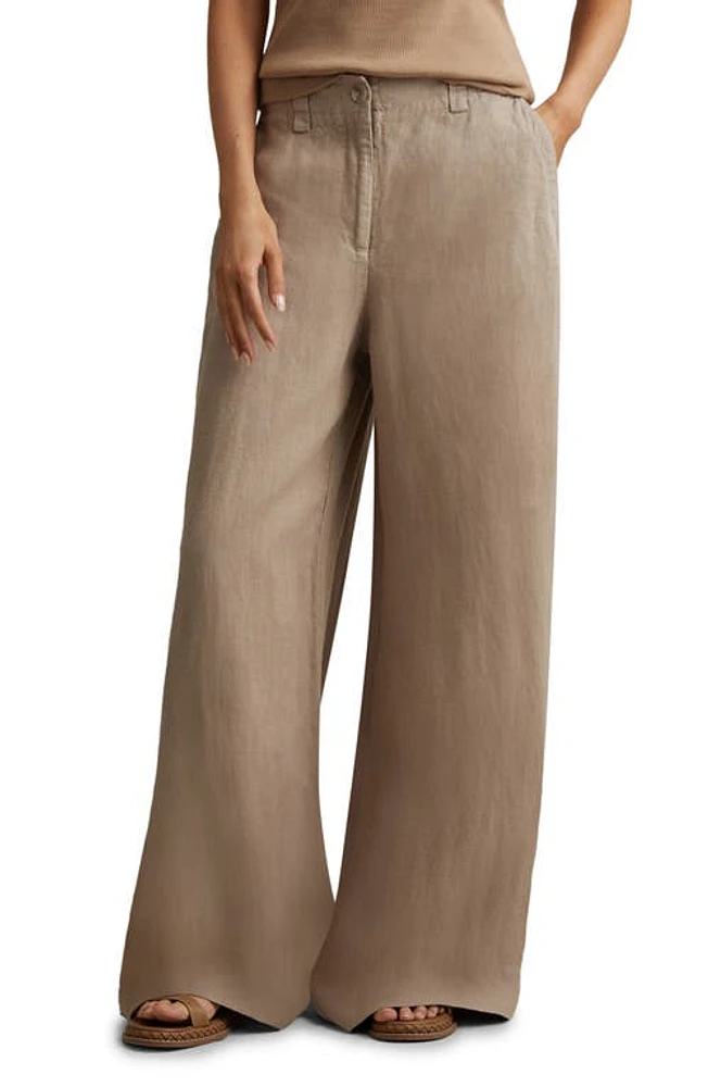 Reiss Demi Linen Wide Leg Pants Mink Neutral at Nordstrom,