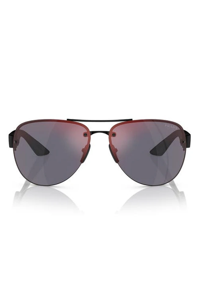 PRADA SPORT 64mm Mirrored Oversize Pilot Sunglasses in Matte Black at Nordstrom