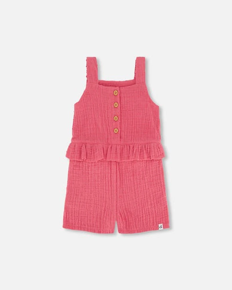 Deux Par Deux Little Girl's Sleeveless Muslin Romper With Frill Cherry at Nordstrom, Size 2T