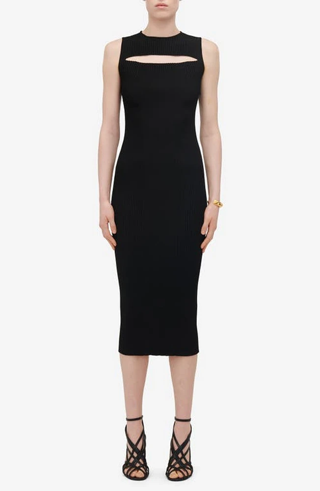 Alexander McQueen Slash Cutout Sleeveless Rib Dress Black at Nordstrom,