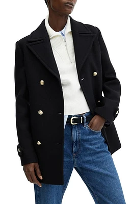 MANGO Double Breasted Coat Black at Nordstrom,