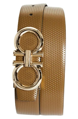 FERRAGAMO Double Gancio Textured Leather Belt Rafia Nero at Nordstrom, Cm