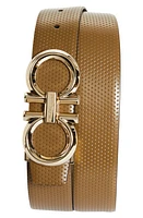 FERRAGAMO Double Gancio Textured Leather Belt Rafia Nero at Nordstrom, Cm