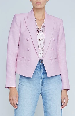 L'AGENCE Brooke Texture Double Breasted Crop Blazer Lilac Snow/Sketch Chain at Nordstrom,