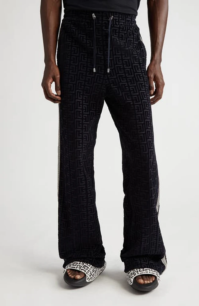 Balmain Monogram Velvet Track Pants Skc - Navy Multi at Nordstrom,