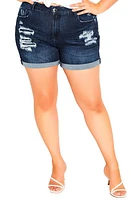 City Chic Ripped Love Shorts in Dark Denim at Nordstrom, Size 18W