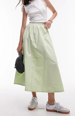 Topshop Cotton Poplin Midi Skirt Light Green at Nordstrom, Us