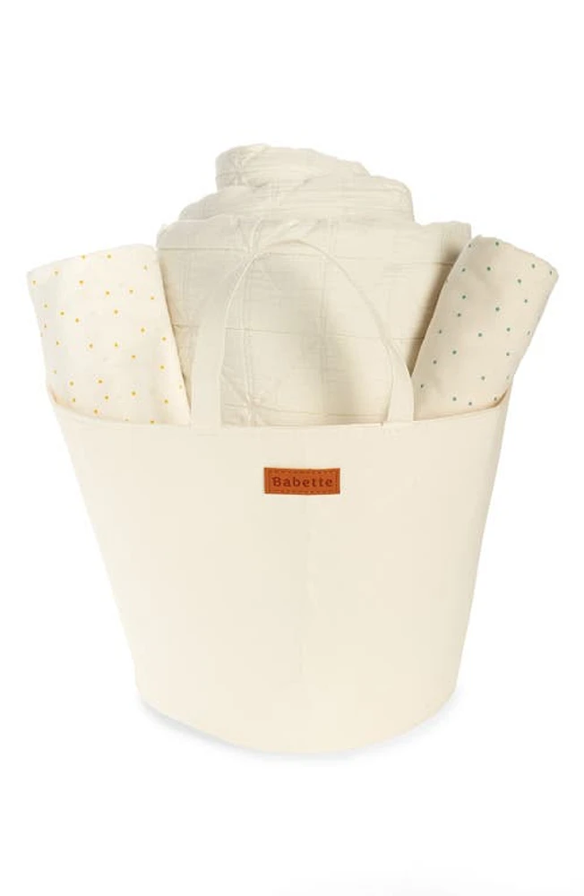 Babette Crib Blanket Gift Set in White-Blue Stripe at Nordstrom