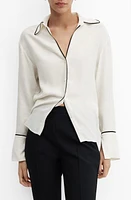 MANGO Piped Chiffon Button-Up Shirt Ecru at Nordstrom,