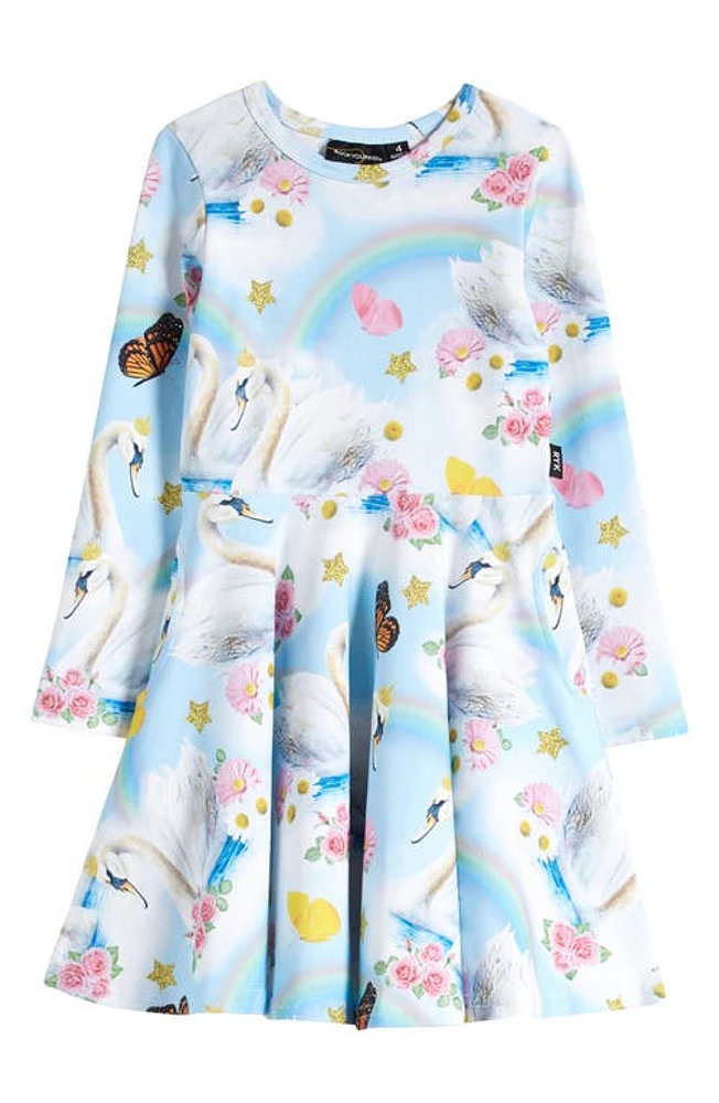 Rock Your Baby Kids' Swan Lake Long Sleeve Skater Dress Light Blue at Nordstrom,