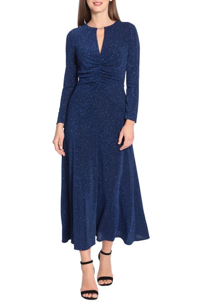 Maggy London Keyhole Neck Long Sleeve Cocktail Dress in Navy at Nordstrom, Size 2