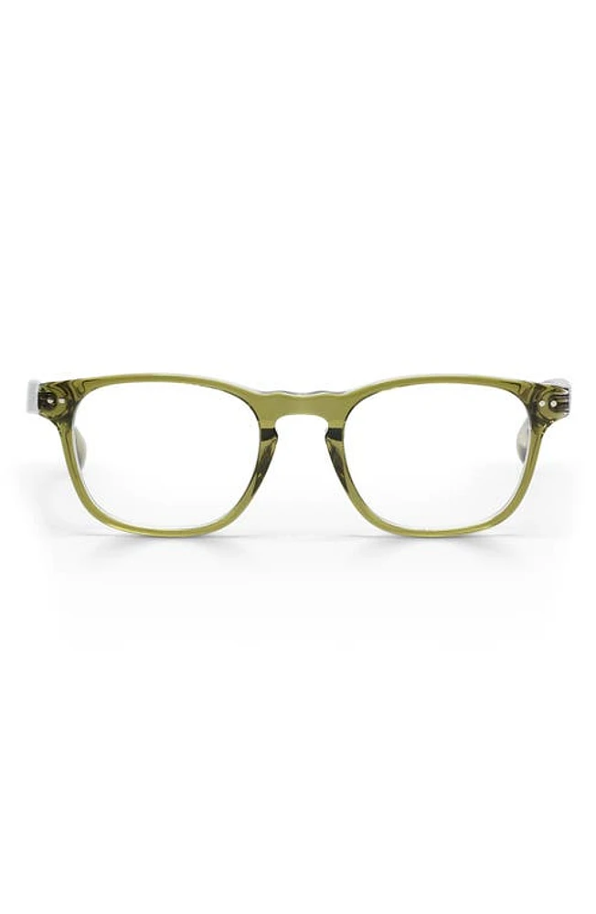 eyebobs Old Sport 48mm Rectangular Reading Glasses in Olive Crystal/Clear at Nordstrom, Size +3.50