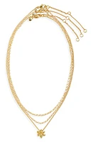 Madewell Set of 3 Dainty Flower Pendant & Chain Necklaces in Vintage Gold at Nordstrom