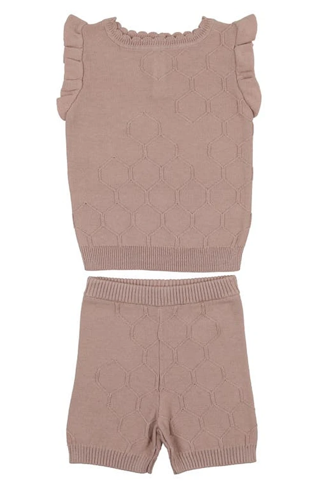 Manière Scallop Honeycomb Stitch Sweater & Shorts Set in Mauve at Nordstrom, Size 12M