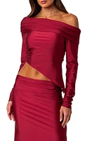 EDIKTED Reema Shiny Foldover One-Shoulder Asymmetric Top Red at Nordstrom,