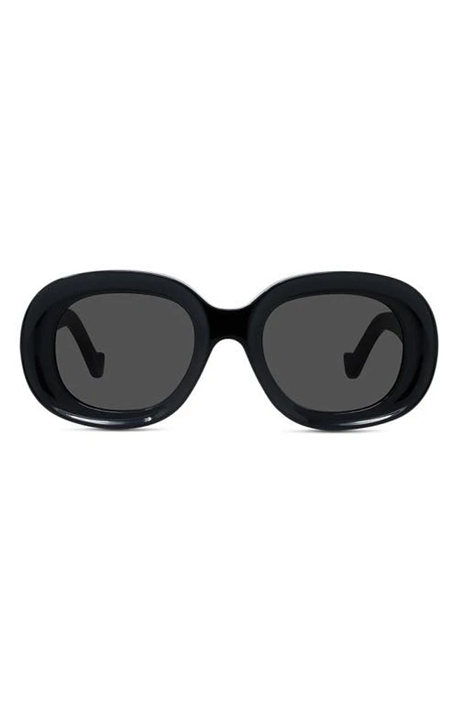 Loewe Chunky Anagram 49mm Oval Sunglasses in Shiny Black /Smoke at Nordstrom