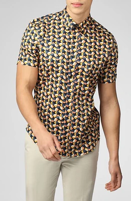 Ben Sherman Bauhaus Print Short Sleeve Button-Down Shirt in Midnight at Nordstrom, Size Medium