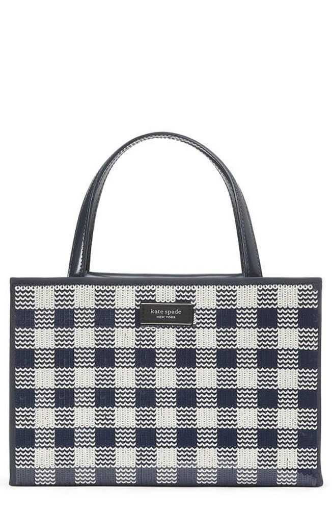 Kate Spade New York sam icon embellished sequin gingham tote in Blazer Blue Multi at Nordstrom