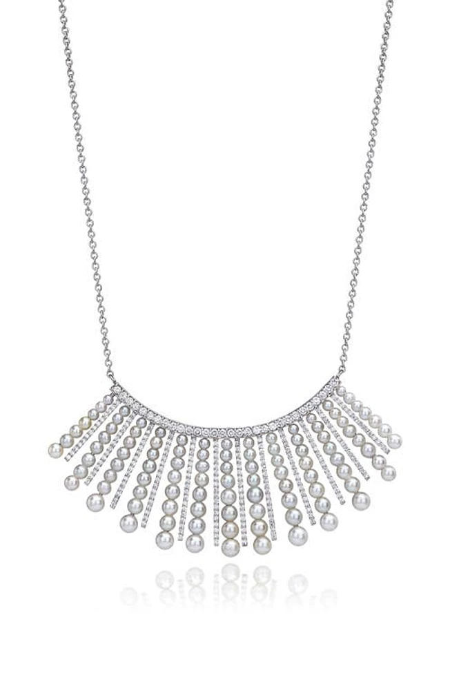 Mindi Mond Cultured Pearl Spoke Frontal Necklace in Silver/Diamond/Pearl at Nordstrom