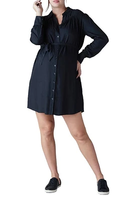 Ingrid & Isabel Drapey Belted Long Sleeve Maternity Shirtdress Black Onyx at Nordstrom,