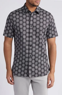 Ted Baker London Pearsho Slim Fit Print Short Sleeve Stretch Cotton Button-Up Shirt at Nordstrom,