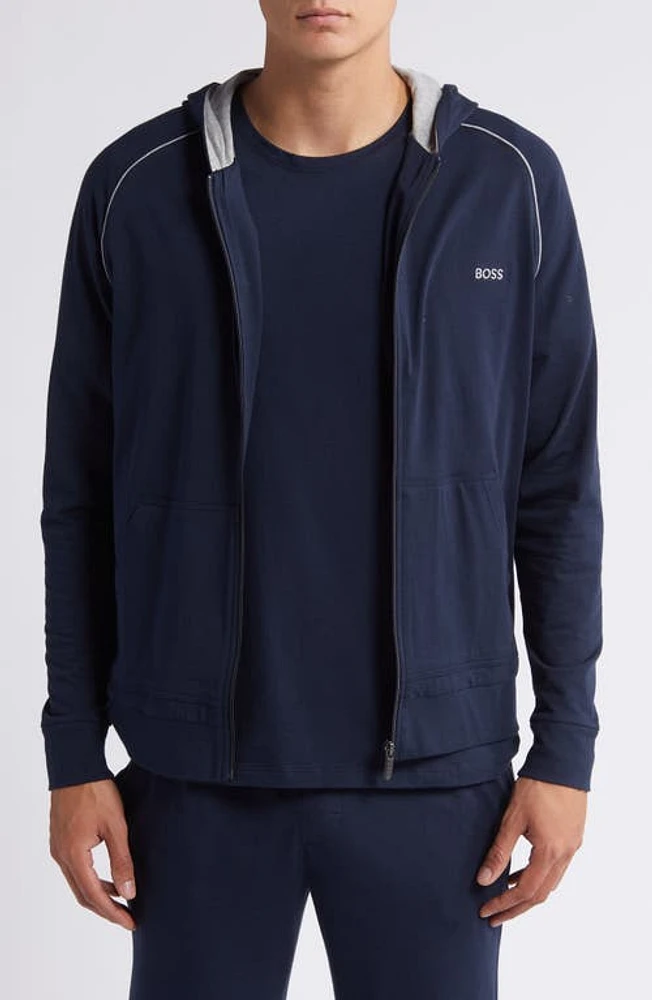 BOSS Mix Match Zip Hoodie Dark Blue at Nordstrom,