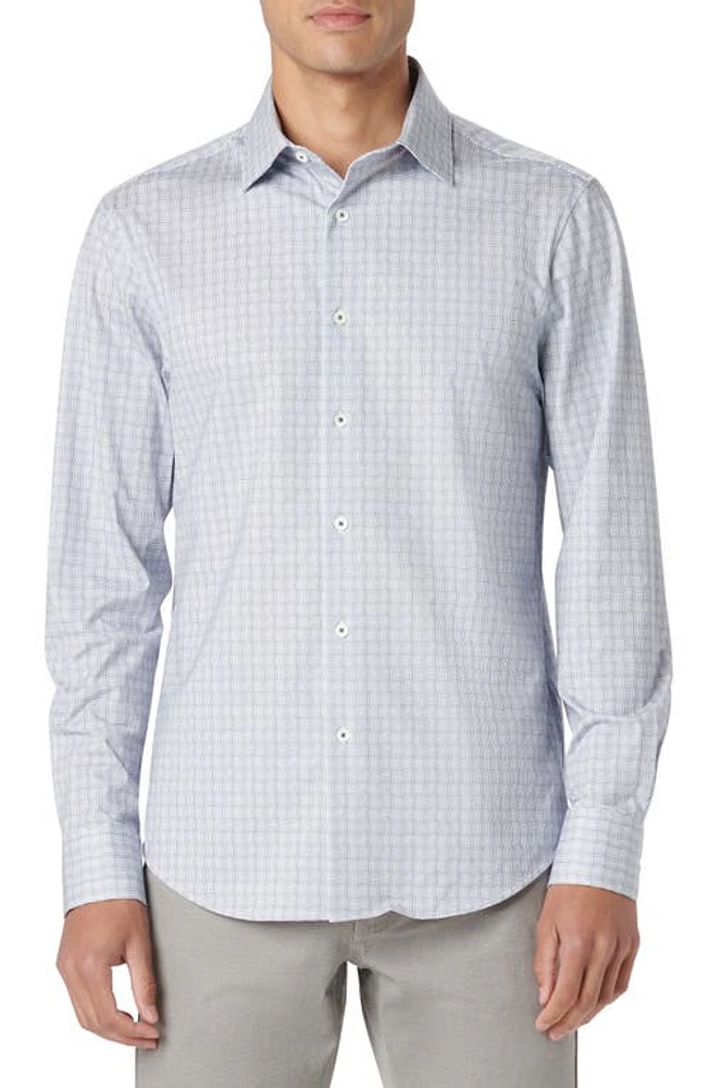 Bugatchi James OoohCotton Curved Check Print Button-Up Shirt Navy at Nordstrom,