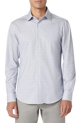 Bugatchi James OoohCotton Curved Check Print Button-Up Shirt Navy at Nordstrom,